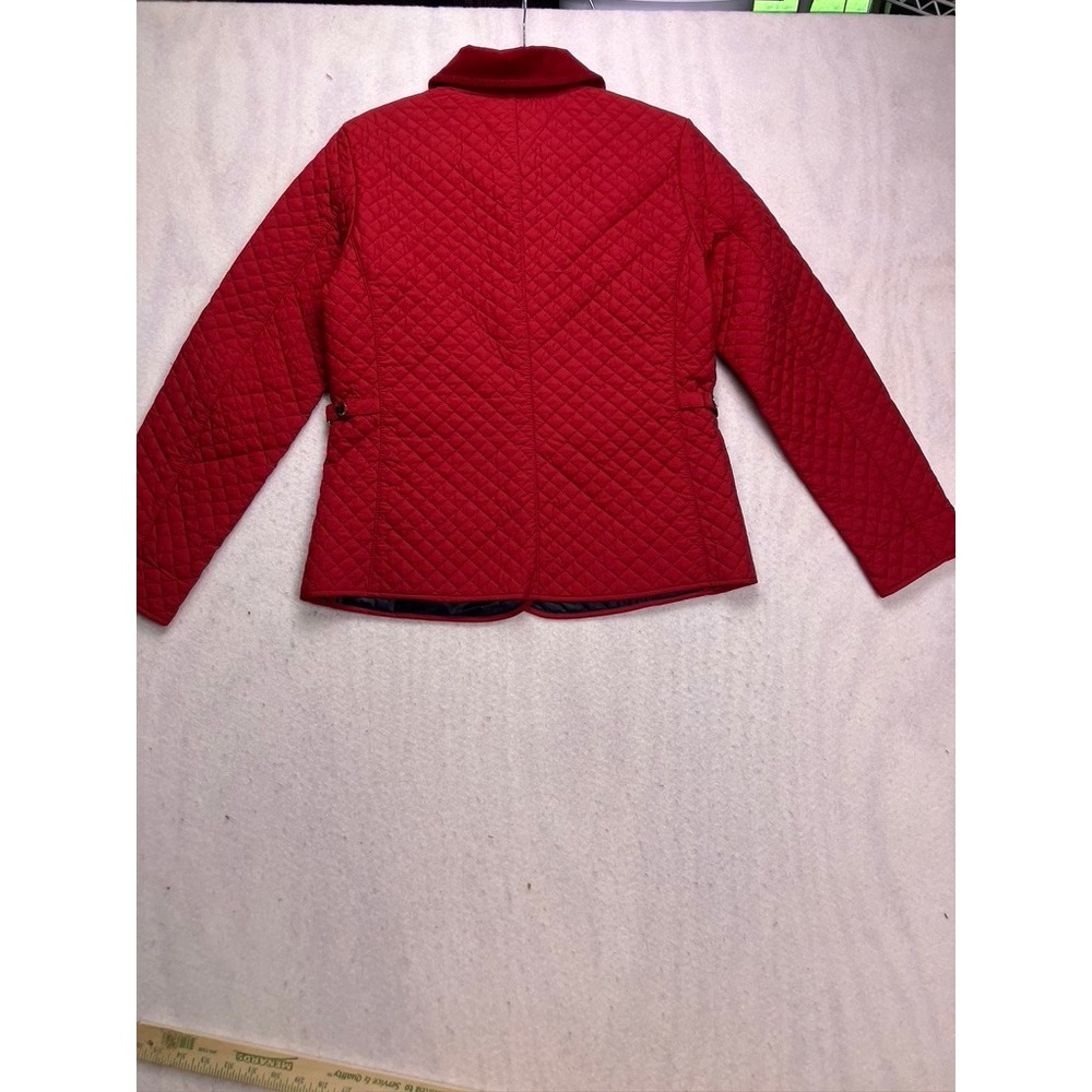 Tommy Hilfiger Quilted Jacket Womens Medium Red Corduroy Trim Barn Coat 4758 - Picture 7 of 7